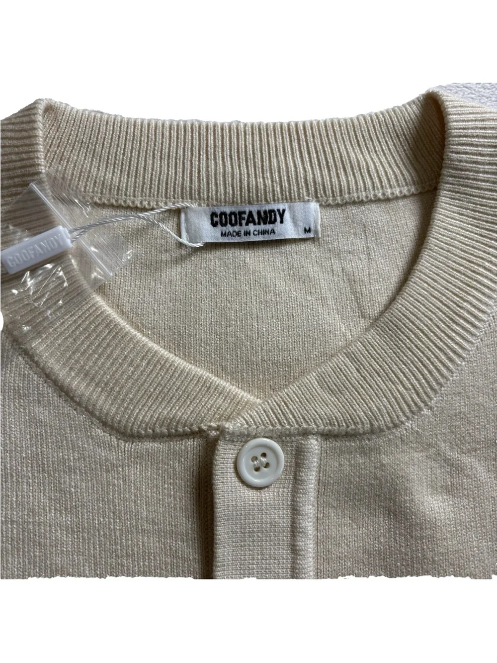 Coofandy Sweater Pullover Men M Cream Beige Knit Long Sleeve Crew Neck Button